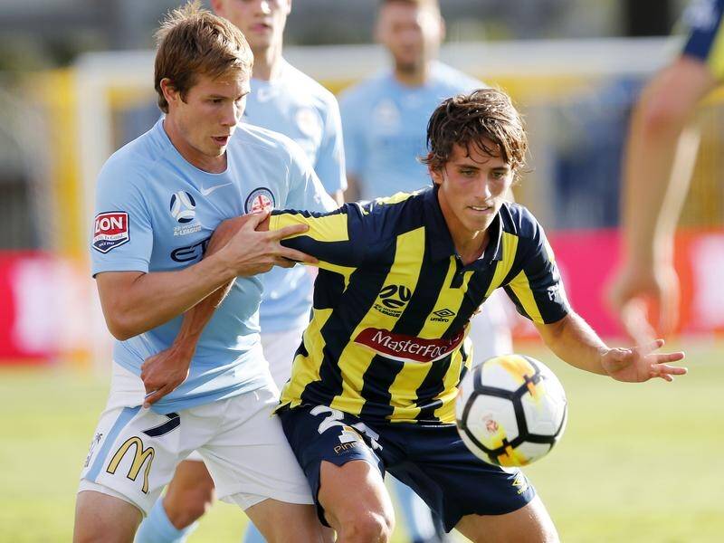 Central Coast youngster Lachlan Wales (R) has signed an A-League deal with Melbourne City.