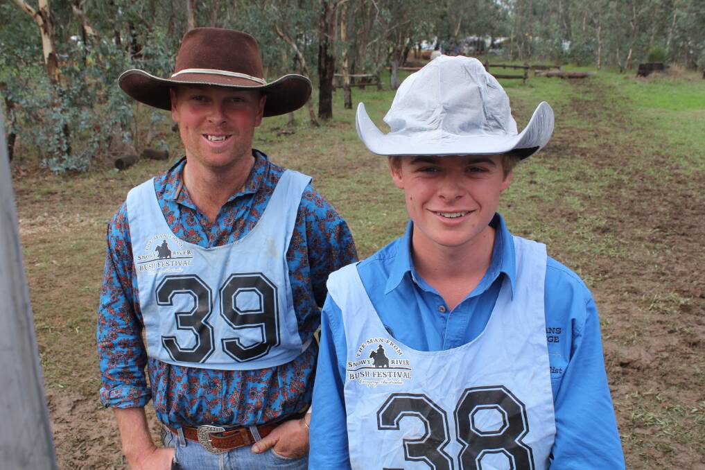 Man From Snowy River Challenge competitors, Brett Aitchison Berridale and Ben Smart from Wagga pictured at the Corryong event. Pictures: Nikki Reynolds