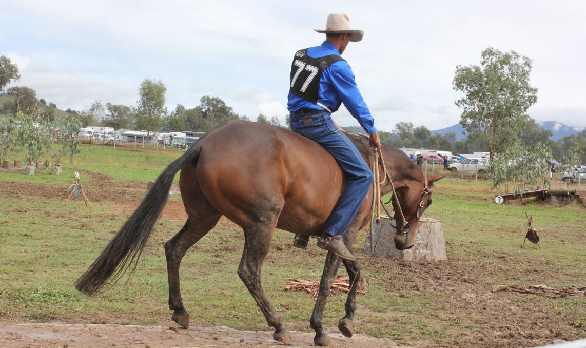 Luke Roberts rides his horse in the bareback section of The Man From Snowy River Challenge at Corryong. Pictures: Nikki Reynolds
