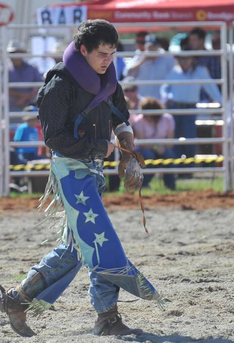 Bronc rider Steve Miller at the Wagga Rodeo in 2012.