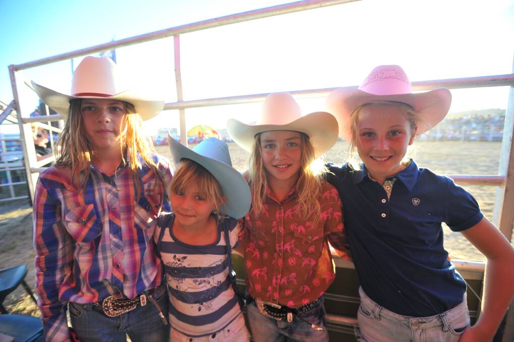 Bailey Gowland, 11, Mischa Garrod, 8, Saige Garrod, 11 and Emily Podmore, 11 at the 2013 Wagga Rodeo. 